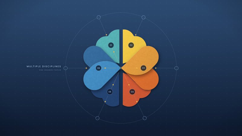 Six forms reaching toward one shared center